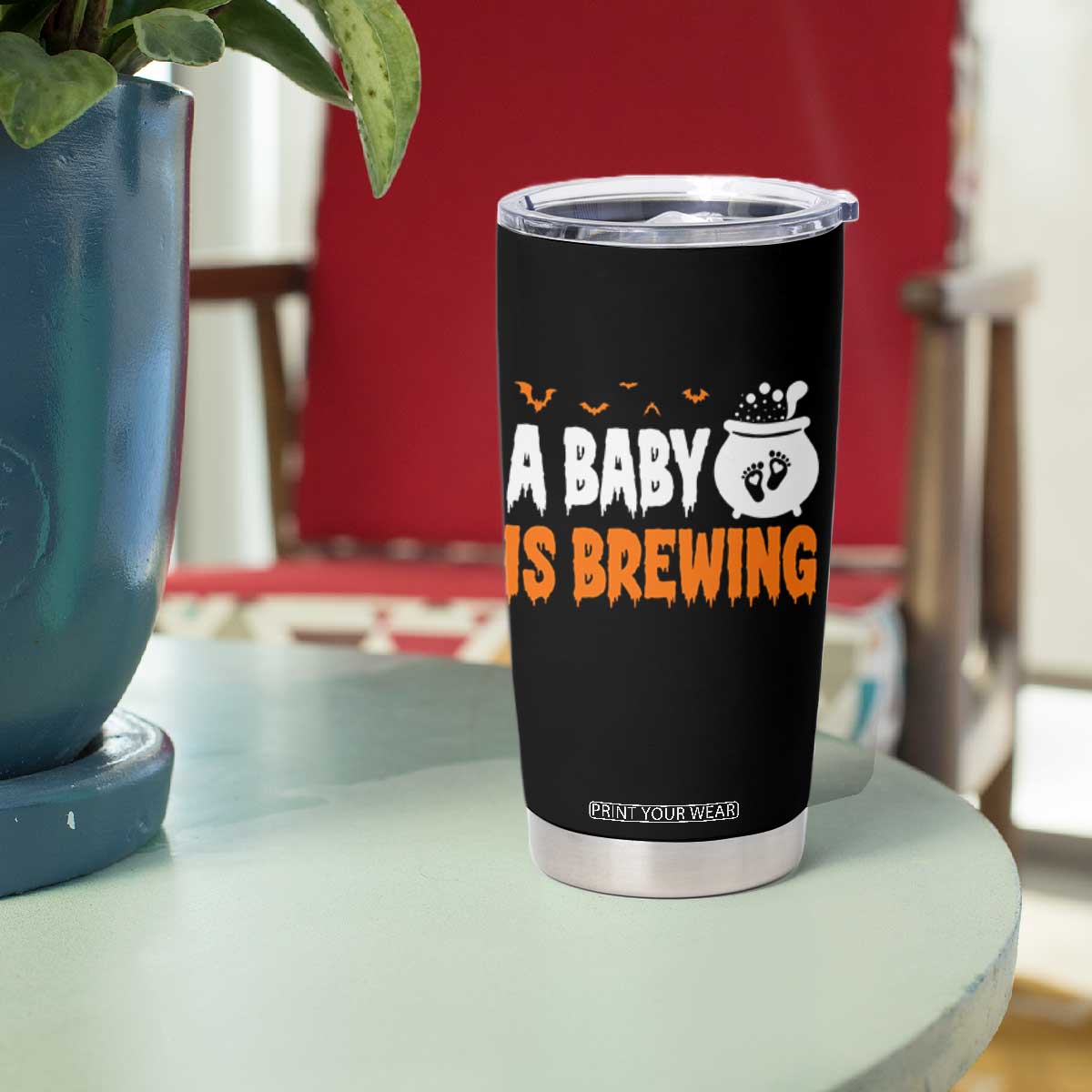 Funny Halloween Pregnancy Announcement Tumbler Cup A Baby Is Brewing