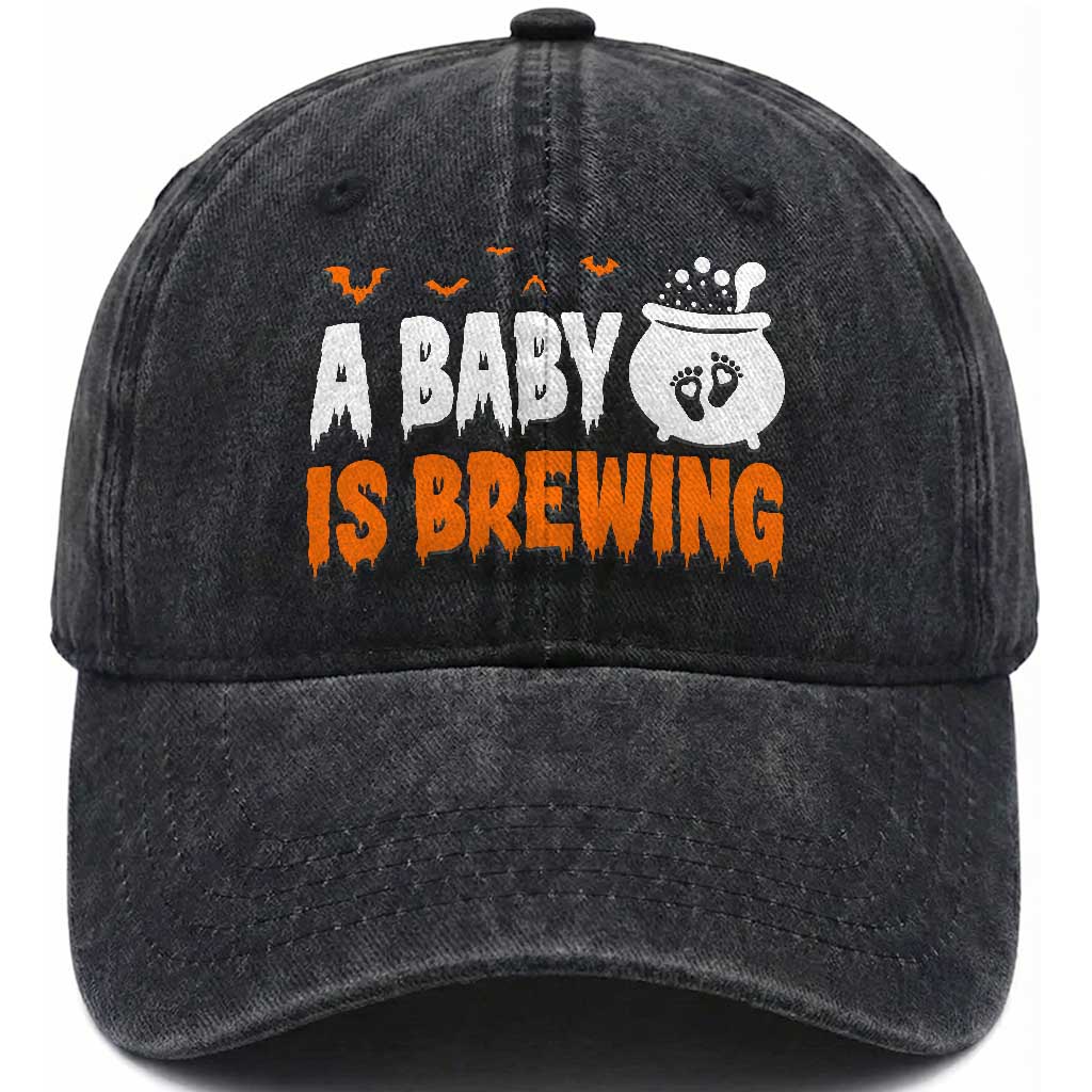 Funny Halloween Pregnancy Announcement Washed Cotton Baseball Cap A Baby Is Brewing