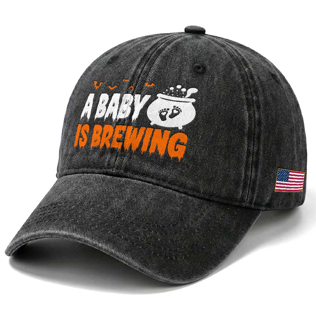 Funny Halloween Pregnancy Announcement Washed Cotton Baseball Cap A Baby Is Brewing