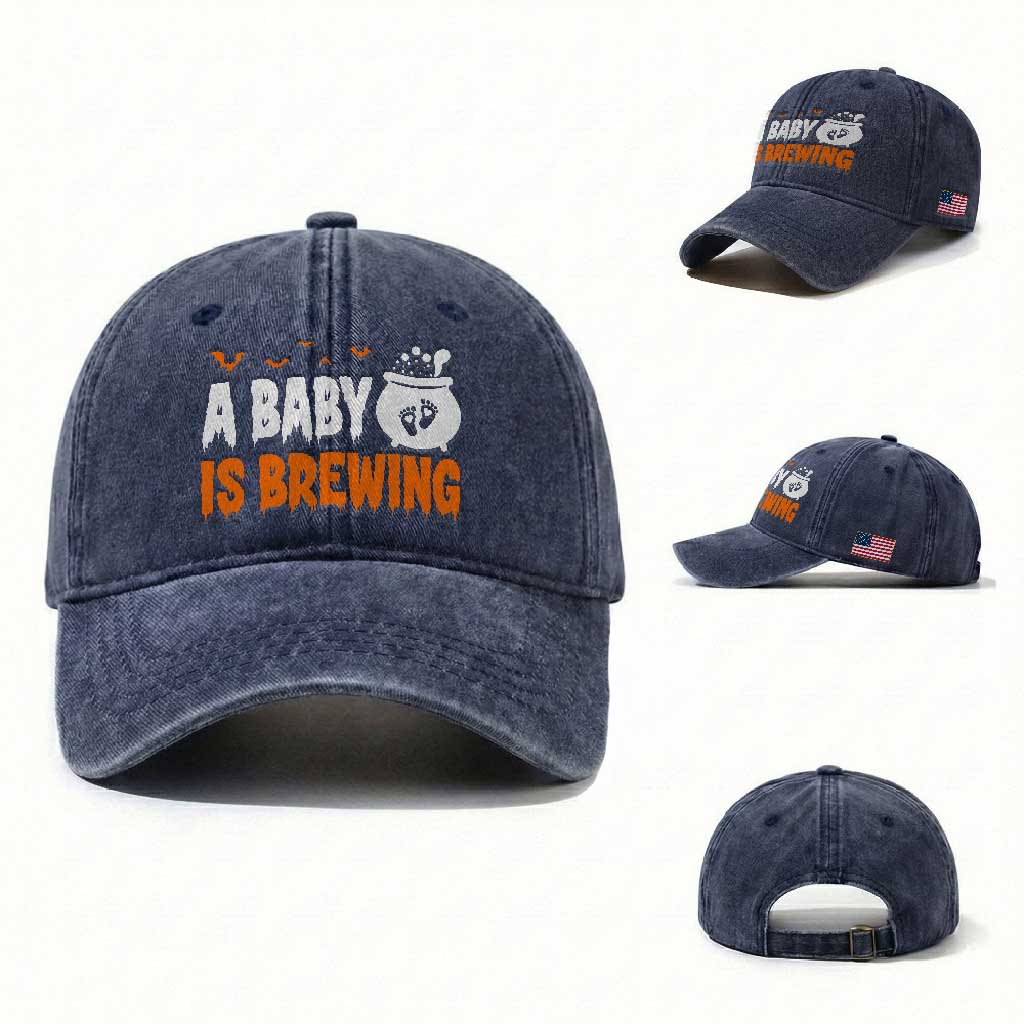 Funny Halloween Pregnancy Announcement Washed Cotton Baseball Cap A Baby Is Brewing