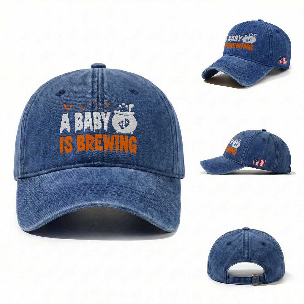 Funny Halloween Pregnancy Announcement Washed Cotton Baseball Cap A Baby Is Brewing