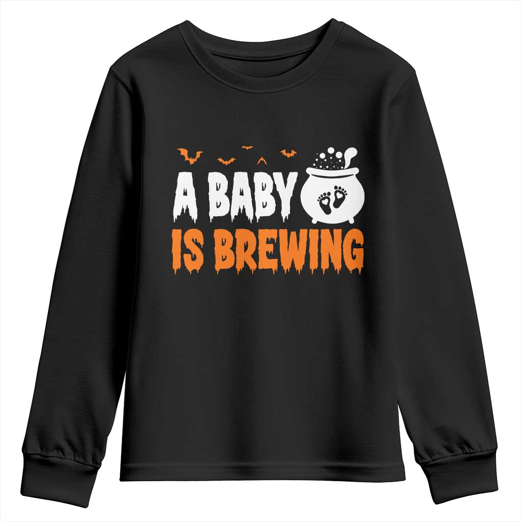 Funny Halloween Pregnancy Announcement Youth Sweatshirt A Baby Is Brewing