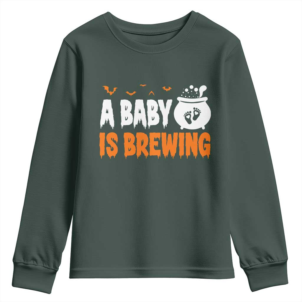 Funny Halloween Pregnancy Announcement Youth Sweatshirt A Baby Is Brewing