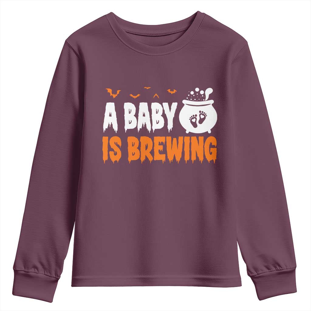 Funny Halloween Pregnancy Announcement Youth Sweatshirt A Baby Is Brewing
