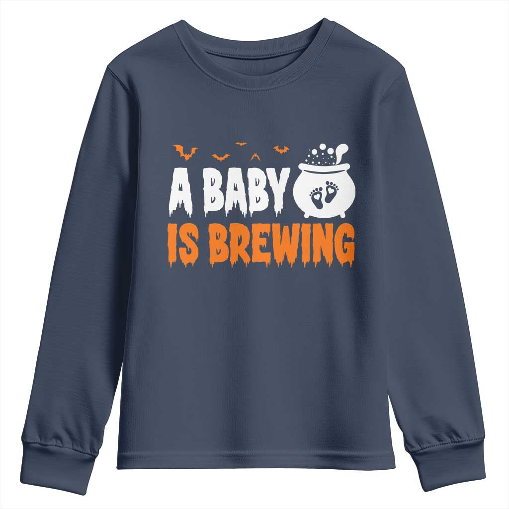 Funny Halloween Pregnancy Announcement Youth Sweatshirt A Baby Is Brewing