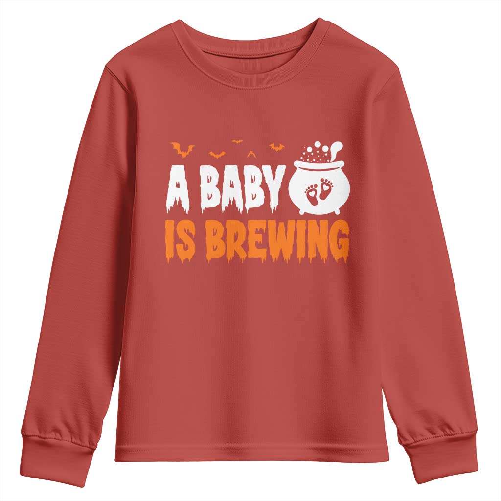 Funny Halloween Pregnancy Announcement Youth Sweatshirt A Baby Is Brewing