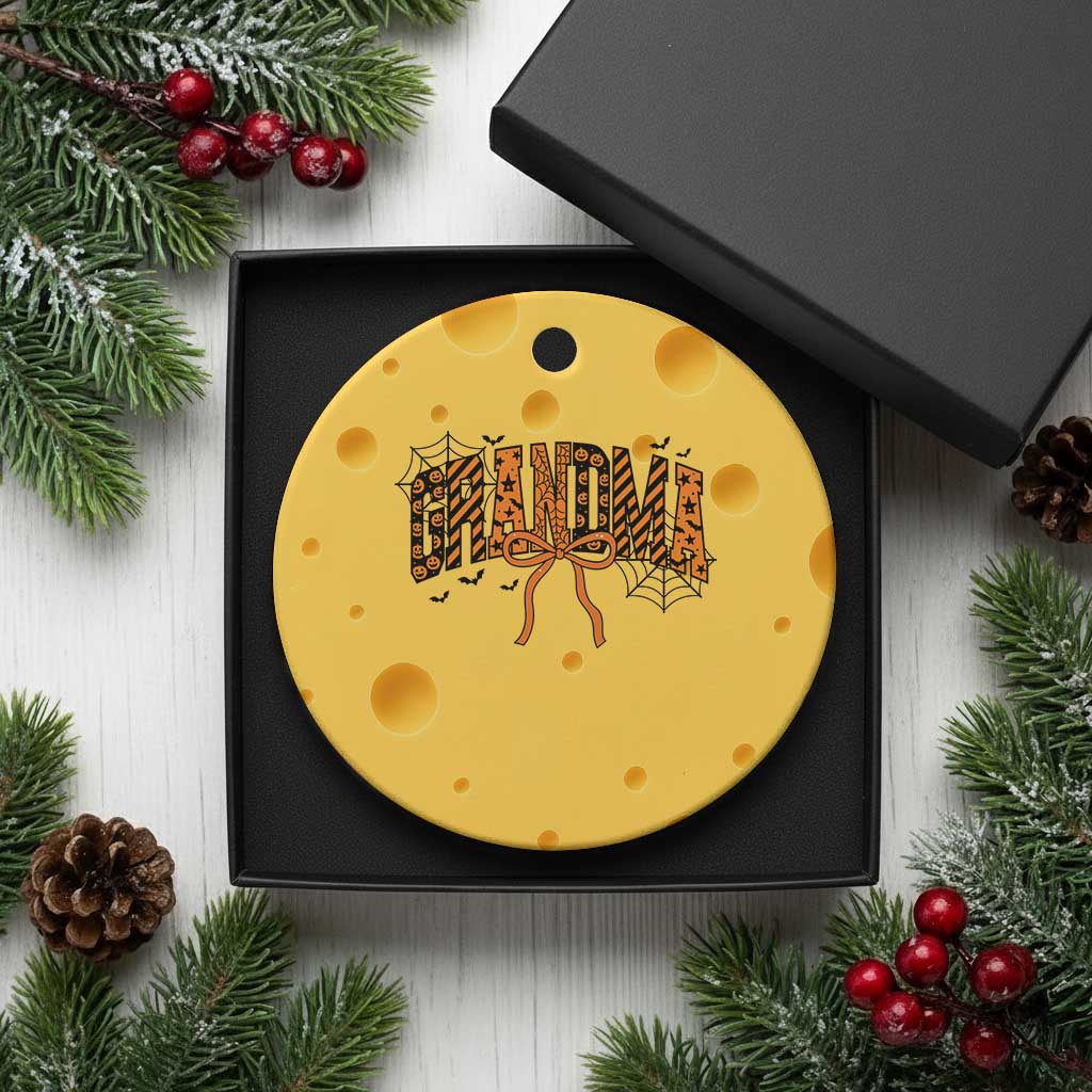 Halloween Grandma Ceramic Ornament Funny Spooky Coquette Bow Autumn Party Gift