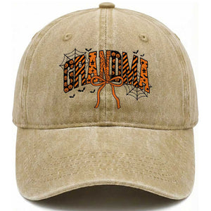 Halloween Grandma Washed Cotton Baseball Cap Funny Spooky Coquette Bow Autumn Party Gift