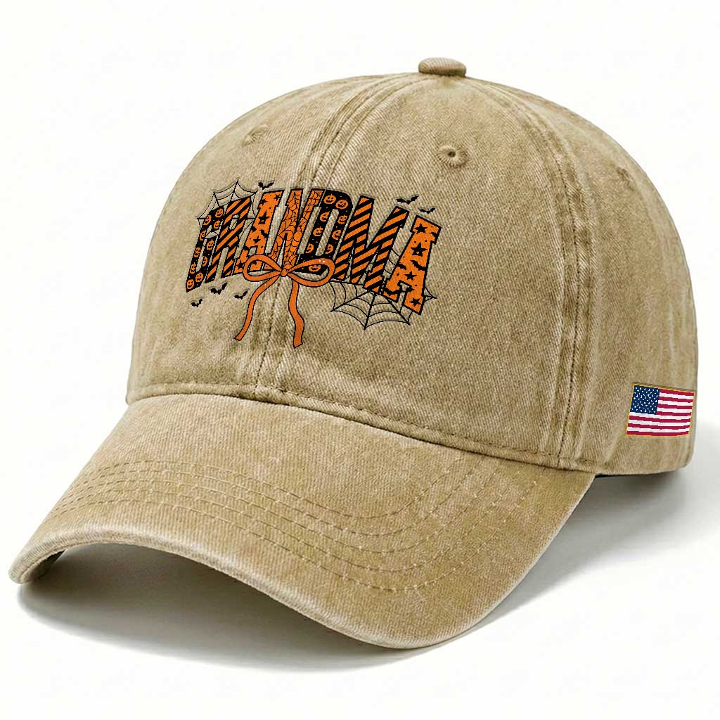 Halloween Grandma Washed Cotton Baseball Cap Funny Spooky Coquette Bow Autumn Party Gift