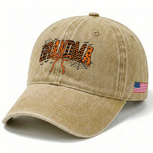 Halloween Grandma Washed Cotton Baseball Cap Funny Spooky Coquette Bow Autumn Party Gift