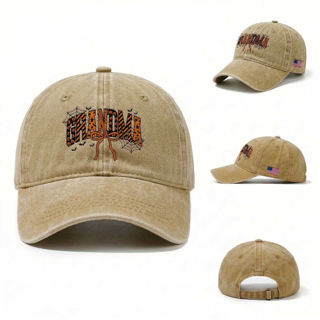 Halloween Grandma Washed Cotton Baseball Cap Funny Spooky Coquette Bow Autumn Party Gift