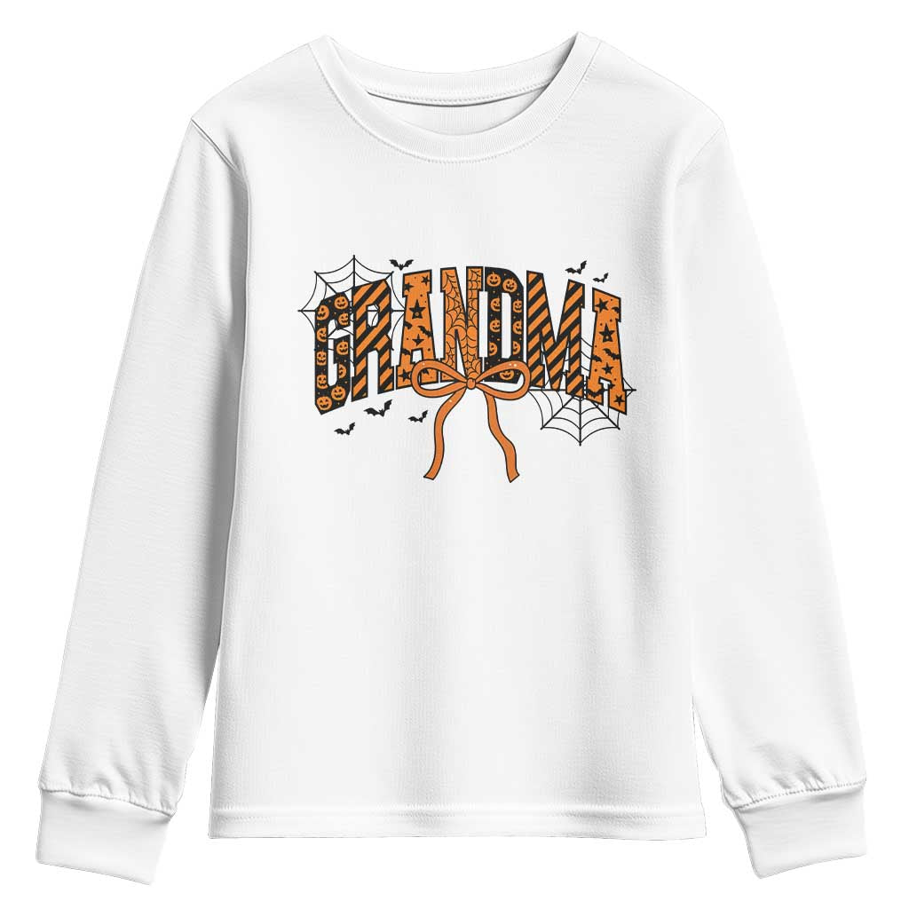 Halloween Grandma Youth Sweatshirt Funny Spooky Coquette Bow Autumn Party Gift