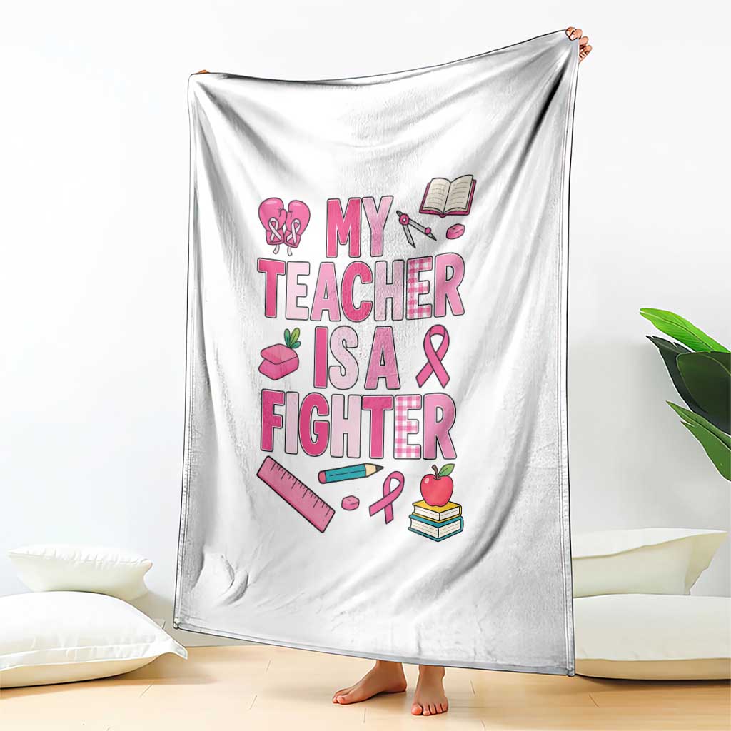 Breast Cancer Teacher Support Throw Blanket She Is A Fighter Pink Ribbon Awareness