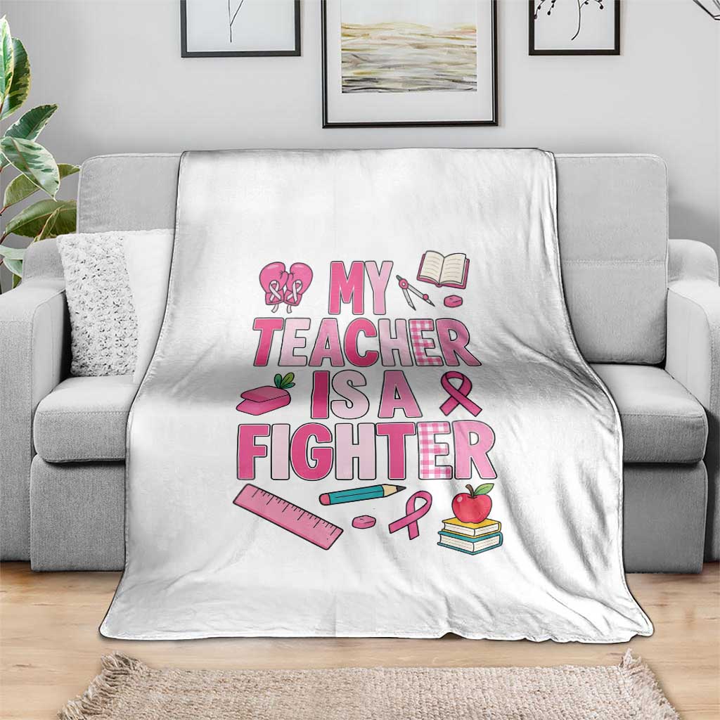 Breast Cancer Teacher Support Throw Blanket She Is A Fighter Pink Ribbon Awareness