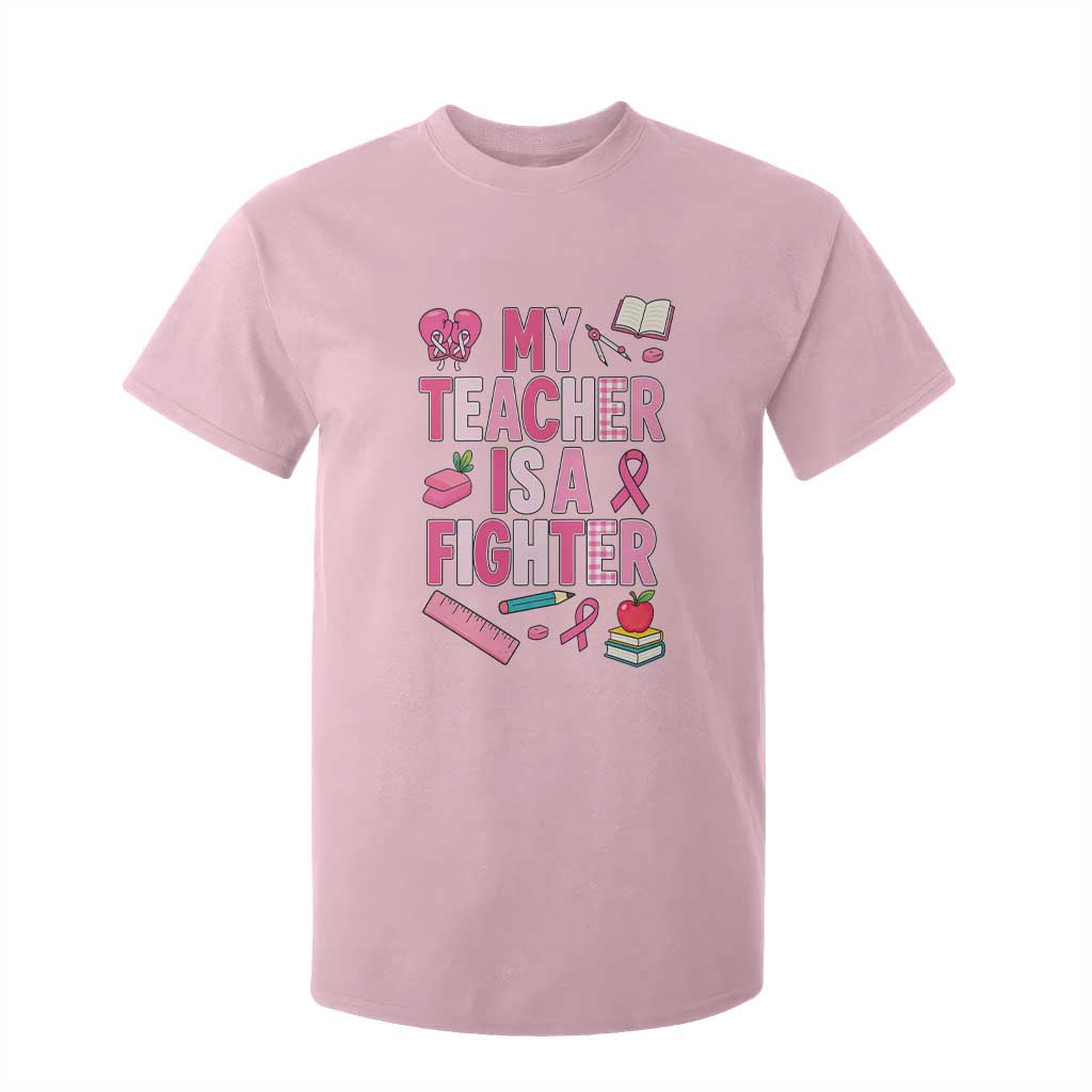 Breast Cancer Teacher Support T Shirt For Kid She Is A Fighter Pink Ribbon Awareness