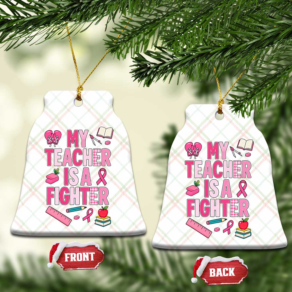 Breast Cancer Teacher Support Ceramic Ornament She Is A Fighter Pink Ribbon Awareness