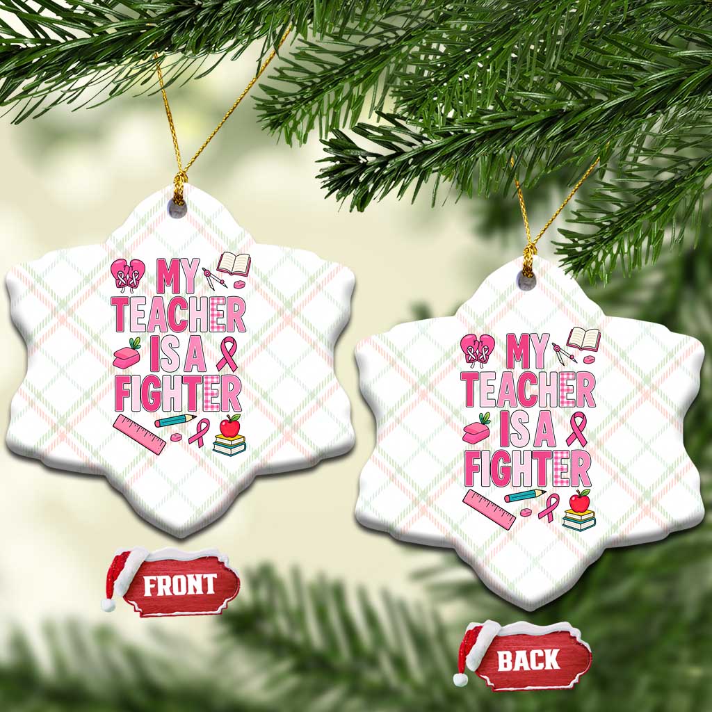 Breast Cancer Teacher Support Ceramic Ornament She Is A Fighter Pink Ribbon Awareness