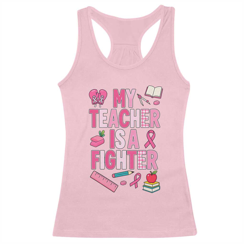 Breast Cancer Teacher Support Racerback Tank Top She Is A Fighter Pink Ribbon Awareness