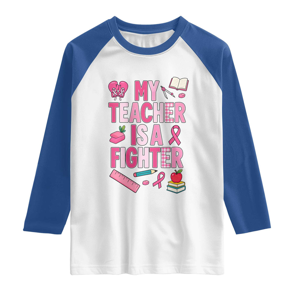 Breast Cancer Teacher Support Raglan Shirt She Is A Fighter Pink Ribbon Awareness