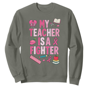 Breast Cancer Teacher Support Sweatshirt She Is A Fighter Pink Ribbon Awareness