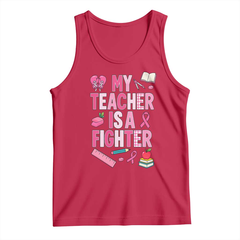 Breast Cancer Teacher Support Tank Top She Is A Fighter Pink Ribbon Awareness