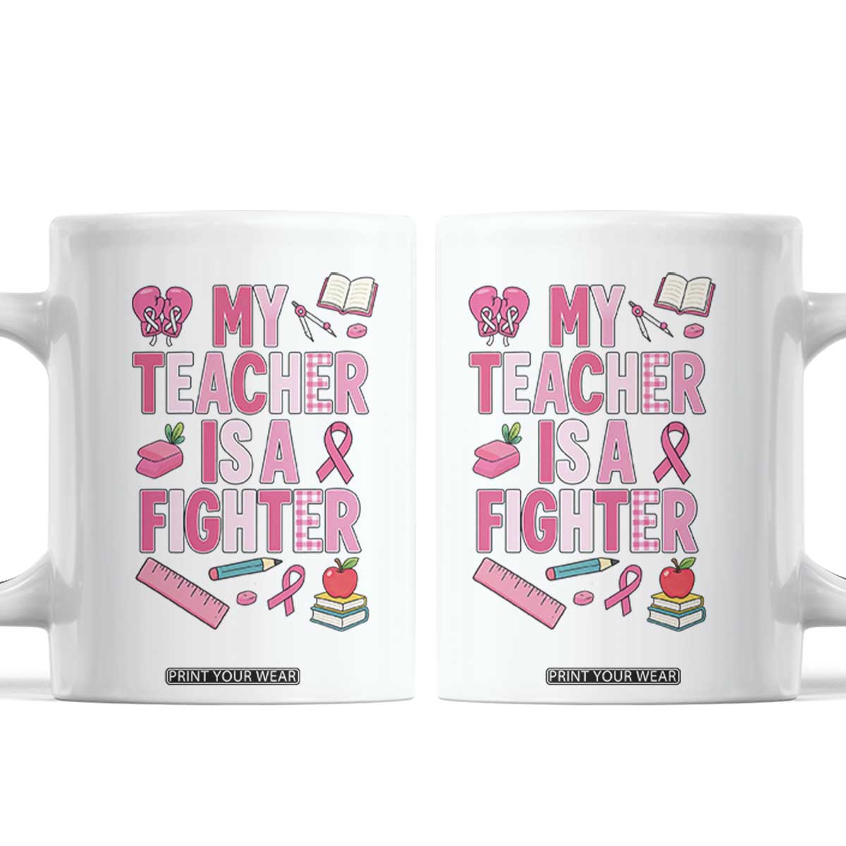 Breast Cancer Teacher Support Coffee Mug She Is A Fighter Pink Ribbon Awareness