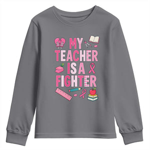 Breast Cancer Teacher Support Youth Sweatshirt She Is A Fighter Pink Ribbon Awareness
