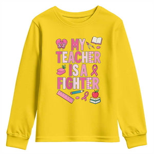Breast Cancer Teacher Support Youth Sweatshirt She Is A Fighter Pink Ribbon Awareness