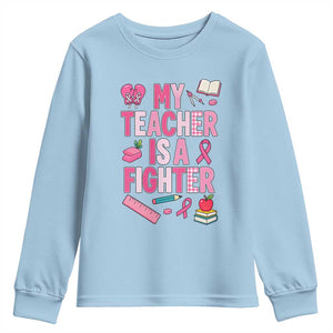 Breast Cancer Teacher Support Youth Sweatshirt She Is A Fighter Pink Ribbon Awareness