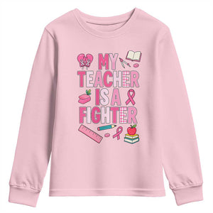 Breast Cancer Teacher Support Youth Sweatshirt She Is A Fighter Pink Ribbon Awareness