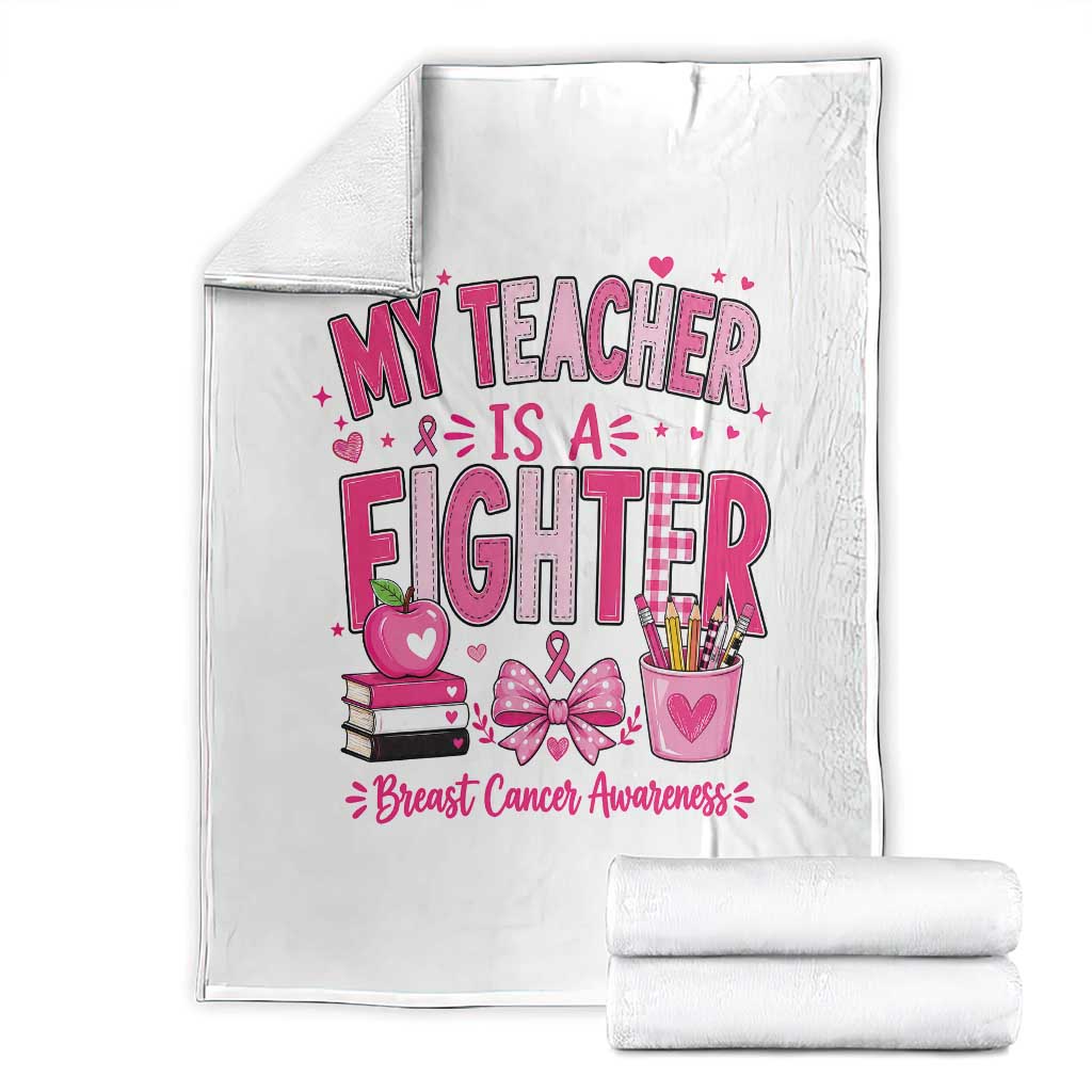 Pink Ribbon Teacher Support Throw Blanket She Is A Fighter Breast Cancer Awareness