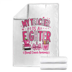 Pink Ribbon Teacher Support Throw Blanket She Is A Fighter Breast Cancer Awareness