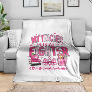 Pink Ribbon Teacher Support Throw Blanket She Is A Fighter Breast Cancer Awareness