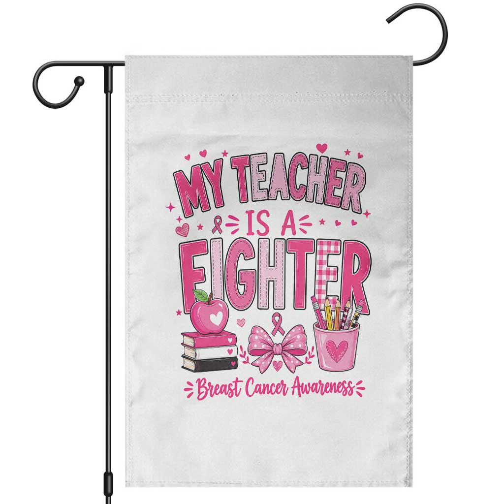 Pink Ribbon Teacher Support Garden Flag She Is A Fighter Breast Cancer Awareness
