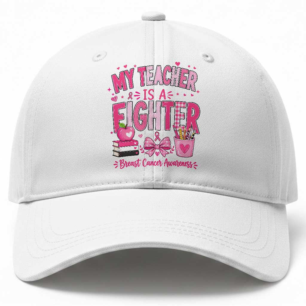 Pink Ribbon Teacher Support Baseball Cap She Is A Fighter Breast Cancer Awareness