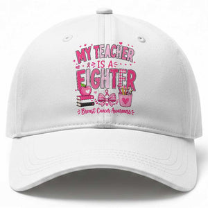 Pink Ribbon Teacher Support Baseball Cap She Is A Fighter Breast Cancer Awareness