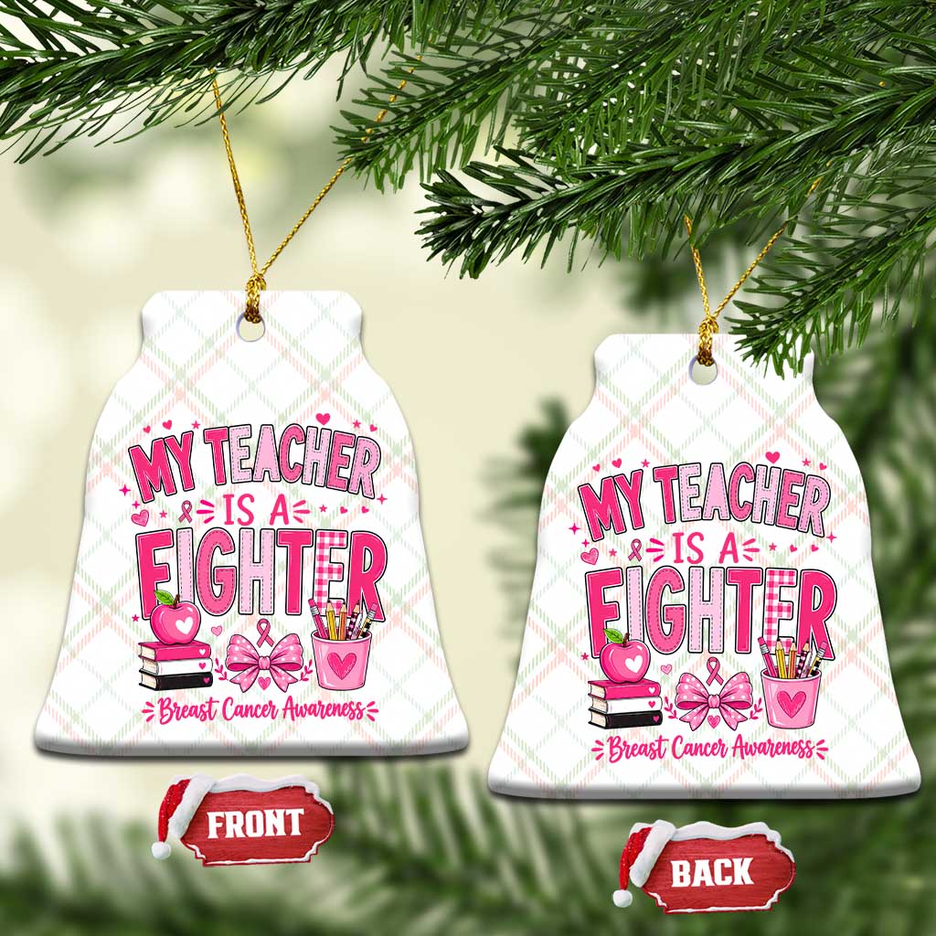 Pink Ribbon Teacher Support Ceramic Ornament She Is A Fighter Breast Cancer Awareness