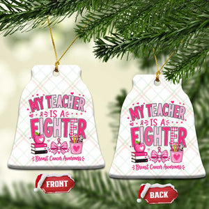 Pink Ribbon Teacher Support Ceramic Ornament She Is A Fighter Breast Cancer Awareness