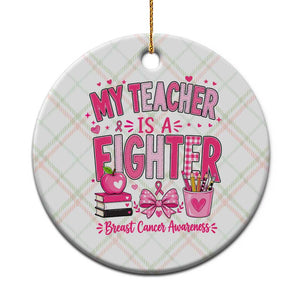 Pink Ribbon Teacher Support Ceramic Ornament She Is A Fighter Breast Cancer Awareness