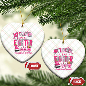 Pink Ribbon Teacher Support Ceramic Ornament She Is A Fighter Breast Cancer Awareness