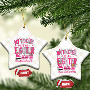 Pink Ribbon Teacher Support Ceramic Ornament She Is A Fighter Breast Cancer Awareness