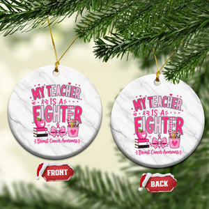 Pink Ribbon Teacher Support Ceramic Ornament She Is A Fighter Breast Cancer Awareness