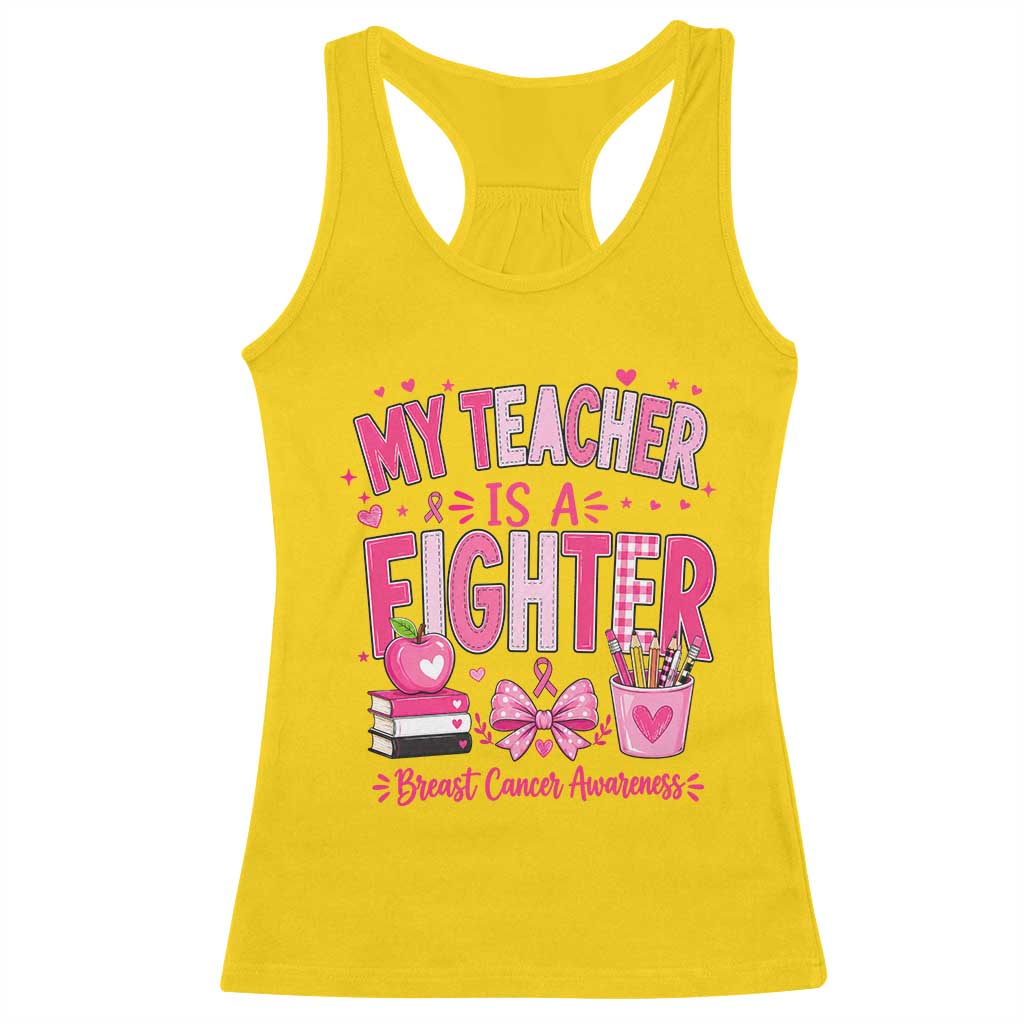 Pink Ribbon Teacher Support Racerback Tank Top She Is A Fighter Breast Cancer Awareness