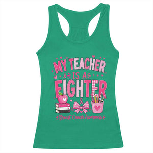 Pink Ribbon Teacher Support Racerback Tank Top She Is A Fighter Breast Cancer Awareness