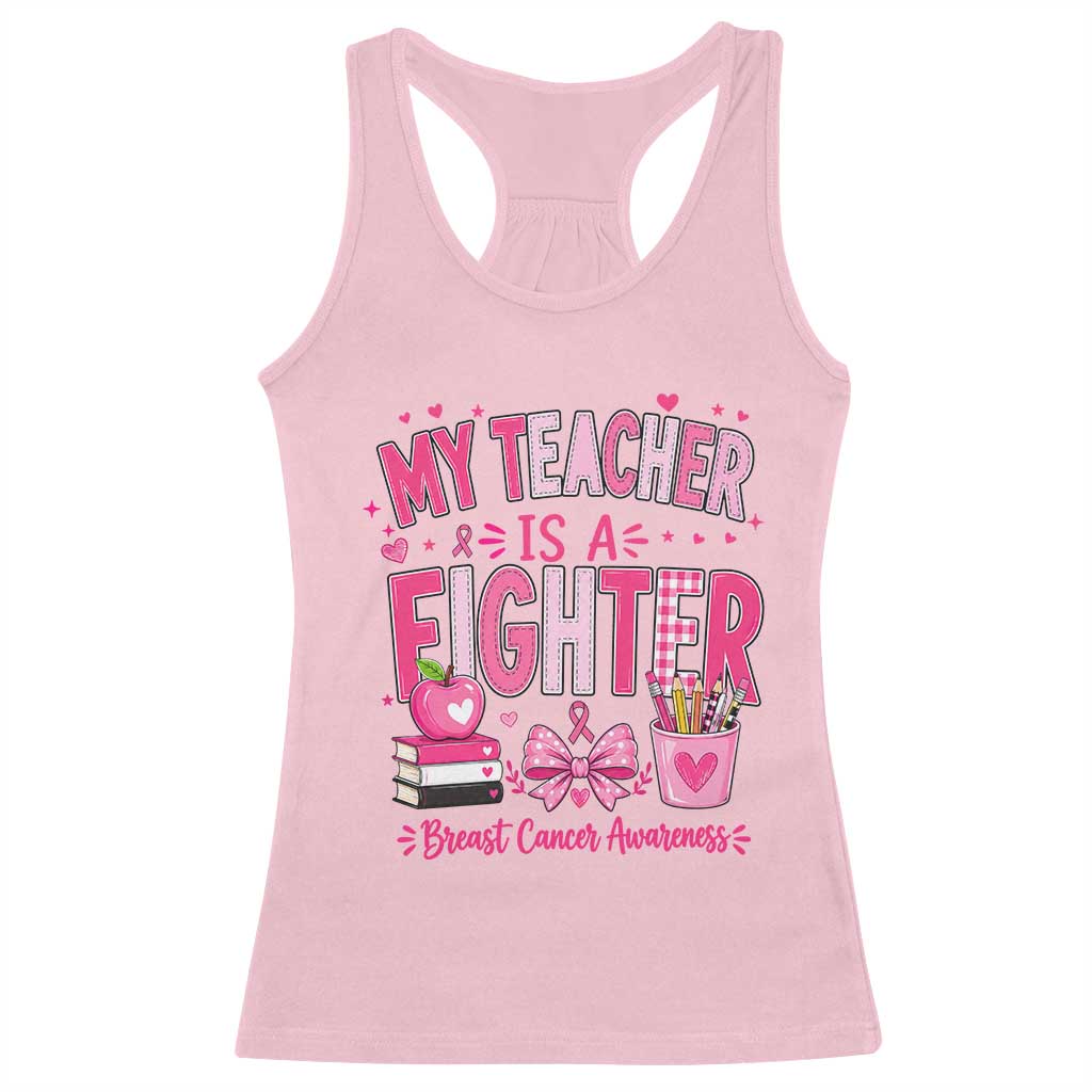 Pink Ribbon Teacher Support Racerback Tank Top She Is A Fighter Breast Cancer Awareness
