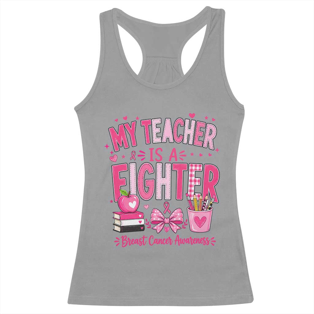 Pink Ribbon Teacher Support Racerback Tank Top She Is A Fighter Breast Cancer Awareness