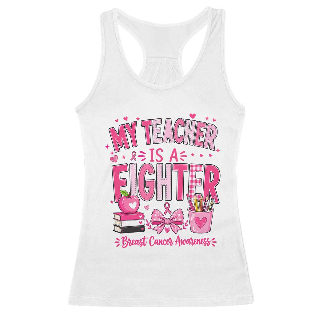 Pink Ribbon Teacher Support Racerback Tank Top She Is A Fighter Breast Cancer Awareness