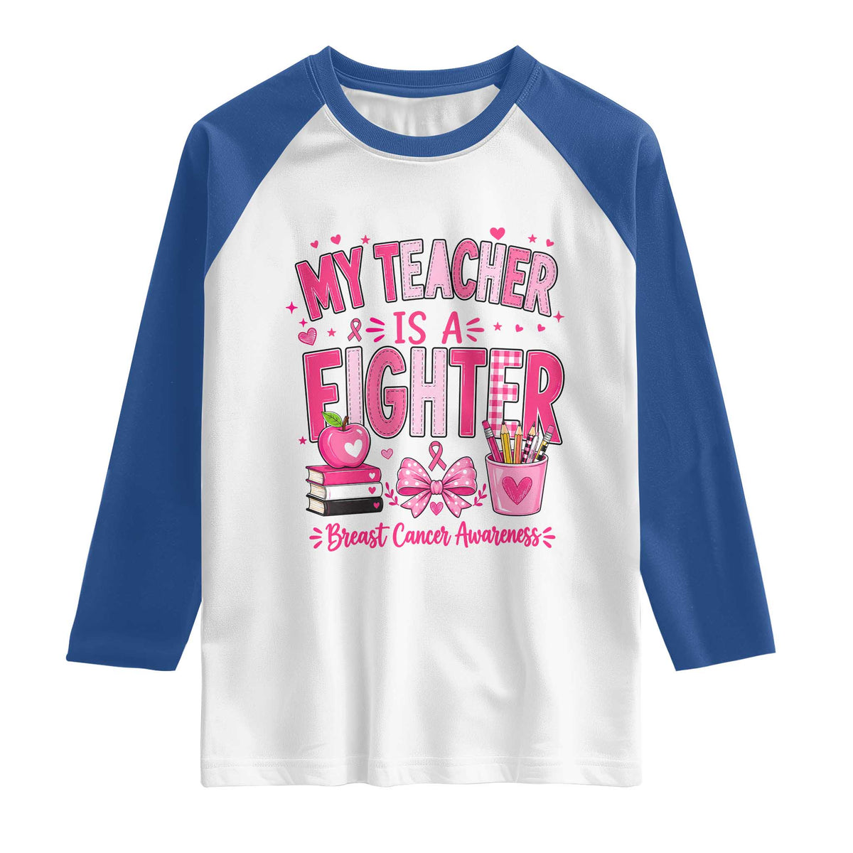 Pink Ribbon Teacher Support Raglan Shirt She Is A Fighter Breast Cancer Awareness