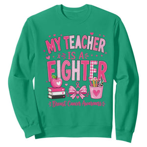 Pink Ribbon Teacher Support Sweatshirt She Is A Fighter Breast Cancer Awareness