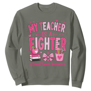 Pink Ribbon Teacher Support Sweatshirt She Is A Fighter Breast Cancer Awareness